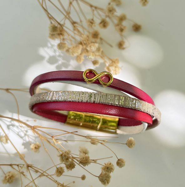 bracelet rose doré multi-rangs en cuir pour femme
