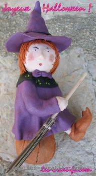 figurine sorcière d'Hallowwen en fimo