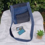 Sacoche bandoulière en jean upcycling pour homme, poche extérieure zippée, style casual