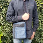Sacoche bandoulière en jean upcycling pour homme, poche extérieure zippée, style casual