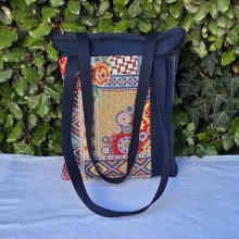 Mini sac à main en jean recyclé, doublé de tissu wax