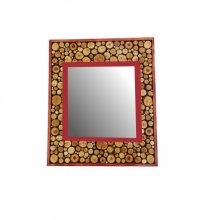 Grand miroir rectangulaire en rondin de bois couleur rouge acajou 47 x 56 cm