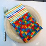 2- Serviette de table 33x33cm, coton puzzle coloré