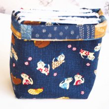 Pochon réversible et 7 lingettes démaquillantes lavables, coton, bleu marine chats