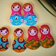 5 grands boutons bois, POUPEES RUSSES, 30x17,5mm, 3 couleurs variées et différentes, couture, scrap, déco, customisation..