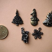 5 Breloques de Noël, couleur bronze, 15/25mm