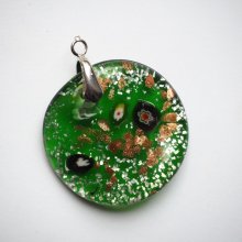 Pendentif, en verre 4.5cm avec millifiori, ton vert, , ép1cm