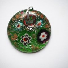 Pendentif, en verre 4.5cm avec millifiori, ton vert, , ép1cm