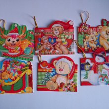 Lot de 6 cartes double pour cadeaux , NOËL et Cadeaux, 5,5x8cm environ