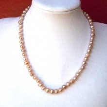 Très Beau collier en perles d'eau douce, rose nacré, 47cm, idéal cérémonie, mariage