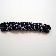 Economiseur d'oreilles, 15cm non étiré, bleu marine avec petites maisons