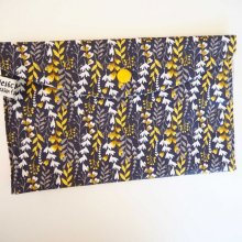 Grande pochette avec poche int , coton feuillage taupe/jaune21x13cm, doublé petits pois