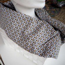 Longue Bouillotte séche pour cervicales, déhoussable, coton motifs japonisants éventails gris