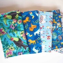 lot de 5 serviettes essuie-tout, coton-éponge, lavable, tons bleus