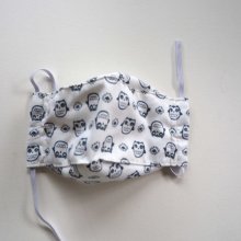 Masque 3D M, Face coton, dos crêpe, blanc avec chouettes grises