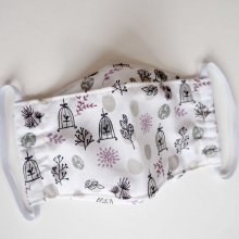 Masque 3D M, Face coton, dos crêpe, blanc avec oiseaux et cages
