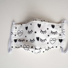 Masque 3D M, Face coton, dos crêpe, blanc cils et coeurs noirs