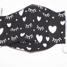 Masque 3D M, Face coton, dos crêpe, noir avec cils et coeurs