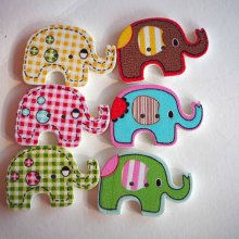 5 boutons bois, ELEPHANT moyen, 29x20mm, tous différents, couture, scrap, déco, custumisation..