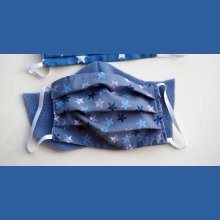 Masque de protection lavable, plissé, réversible, ton bleu avec étoiles