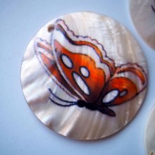 Pendentif, breloque de NACRE 50mm plat circulaire avec papillon
