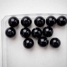 Lot 12 perles en résine couleur noire 10mm 