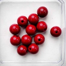 Lot 12 perles en résine couleur rouge foncé 10mm