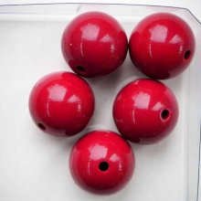 Lot 5 perles en résine couleur rouge foncé 20mm 