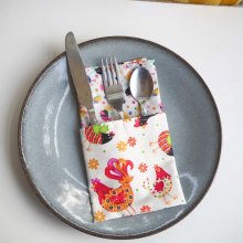 40- Serviette de table 33x33cm, petites poules/poules et coqs