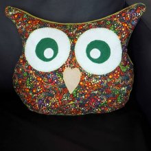 Coussin chouette/hibou, 38x32cm,, Saint-Valentin pour Monsieur, points tons brun vert
