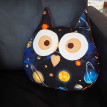 Coussin chouette/hibou, 38x36cm,, Saint-Valentin pour Monsieur, espace, planètes, fond noir