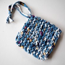 Porte-savon tawashi , lavable, inusable, tricoté main, coton bleu, blanc couleurs