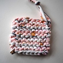 Porte-savon tawashi , lavable, inusable, tricoté main, coton rose et blanc
