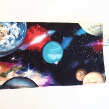 Porte chéquier en tissu, coton espace, int coton uni noir étoiles blanches, 19x11 fermé