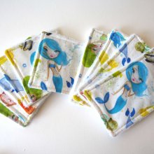 Lot de 10 lingettes nettoyantes bébé/enfant, sirènes ton vert/rose