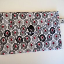 Pochette doublée, coton eventails noir, coton blans/gris 19x11cm