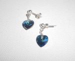 Boucles d'oreilles coeur bleu en cristal de Swarovski sur clous argent 925