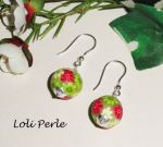 Boucles d'oreilles perles d'argile fleurie  en argent 925