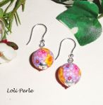 Boucles d'oreilles perles d'argile fleurie rose en argent 925