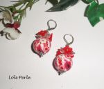 Boucles d'oreilles perles fleuries rouge avec perles en cristal