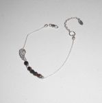 Bracelet original aile et perles en cristal marron sur chaine fine en argent 925
