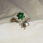 Bague originale en argent 925 avec tortue en abalone et pierre de jade vert