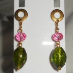 Boucles d'oreilles en verre et cristal vertes et rose