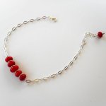 Bracelet perles en gorgone rouge sur chaine argent 925