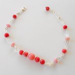 Bracelet perles en corail et gorgone rouge sur chaine argent 925