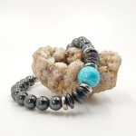 Bracelet en pierres d'hématite gris et amazonite bleu