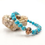 Bracelet homme en pierres de jaspe marron et amazonite et acier inoxydable