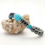 Bracelet en pierres d'hématite gris anthracite et turquenite bleu pour homme