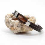 Bracelet agate olive sur cuir marron multi-rangs pour homme