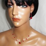 Parure Collier rose rouge et gorgone sur chaine argent